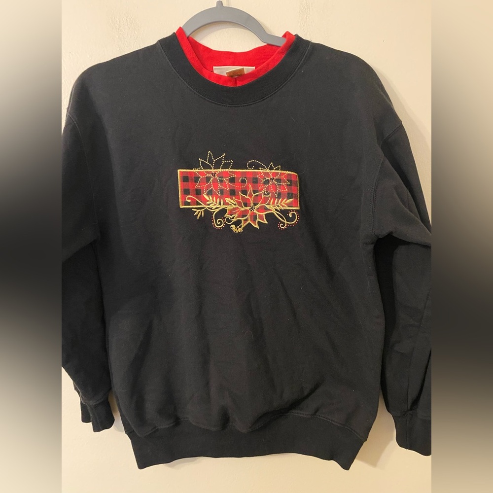 VTG Women's M&C Sportswear Black Red Plaid GrandmaCore Sweatshirt Size Small